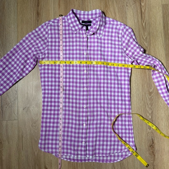 J.Crew All Cotton Button Up Boy Fit Gingham Blouse Women's Size 8 Purple White - Picture 5 of 6